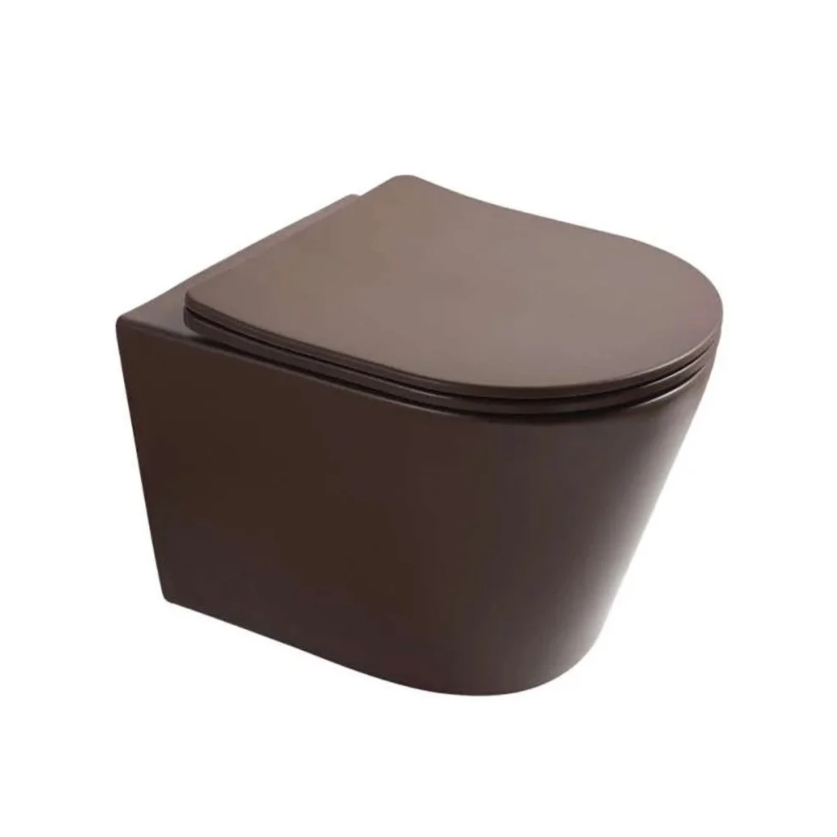 WC suspendu marron sans bride avec bâti mural